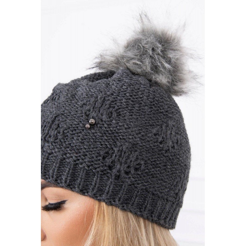 Grafitová dámska čiapka s brmbolcom K183