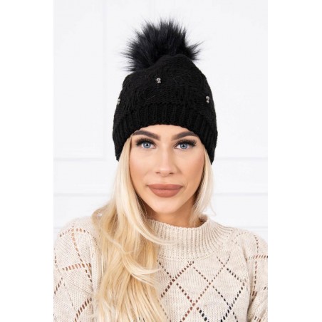 Čierna dámska čiapka s brmbolcom K183