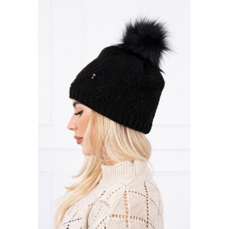 Čierna dámska čiapka s brmbolcom K183