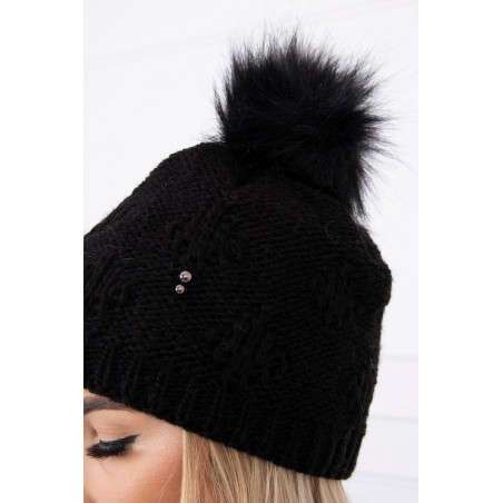 Čierna dámska čiapka s brmbolcom K183