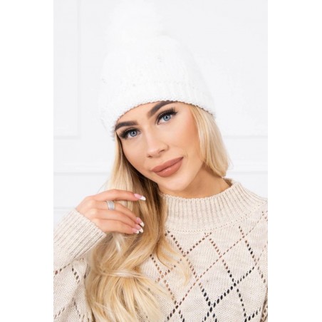 Biela dámska čiapka s brmbolcom K183