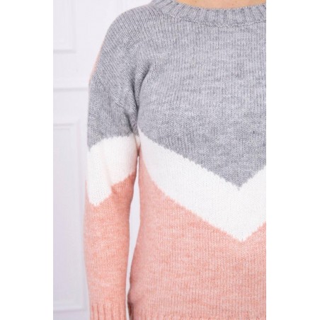 Dámsky sveter s geometrickými vzormi 2019-51 - sivo-ružový