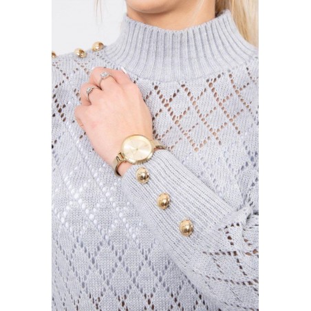 Sveter pre dámy s ozdobnými gombíkmi 2020-19 - sivý
