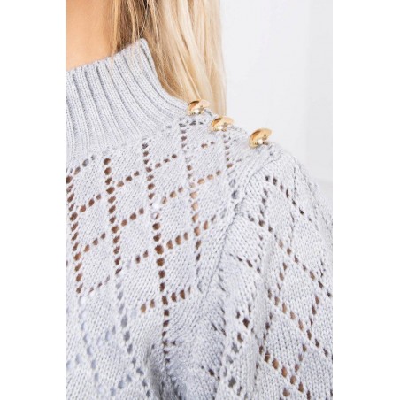 Sveter pre dámy s ozdobnými gombíkmi 2020-19 - sivý