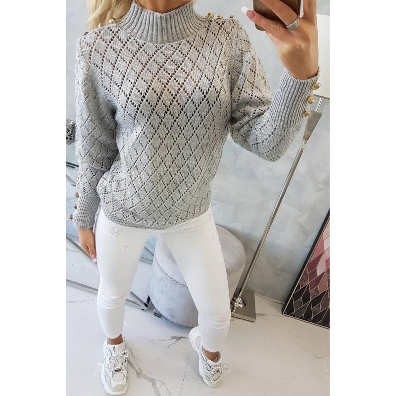 Sveter pre dámy s ozdobnými gombíkmi 2020-19 - sivý