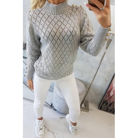 Sveter pre dámy s ozdobnými gombíkmi 2020-19 - sivý