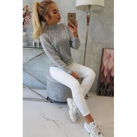 Sveter pre dámy s ozdobnými gombíkmi 2020-19 - sivý