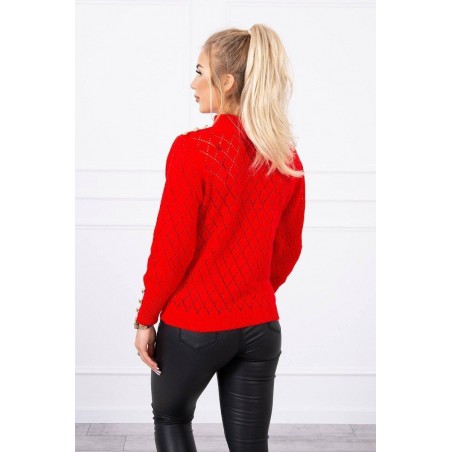 Sveter pre dámy s ozdobnými gombíkmi 2020-19 - červený