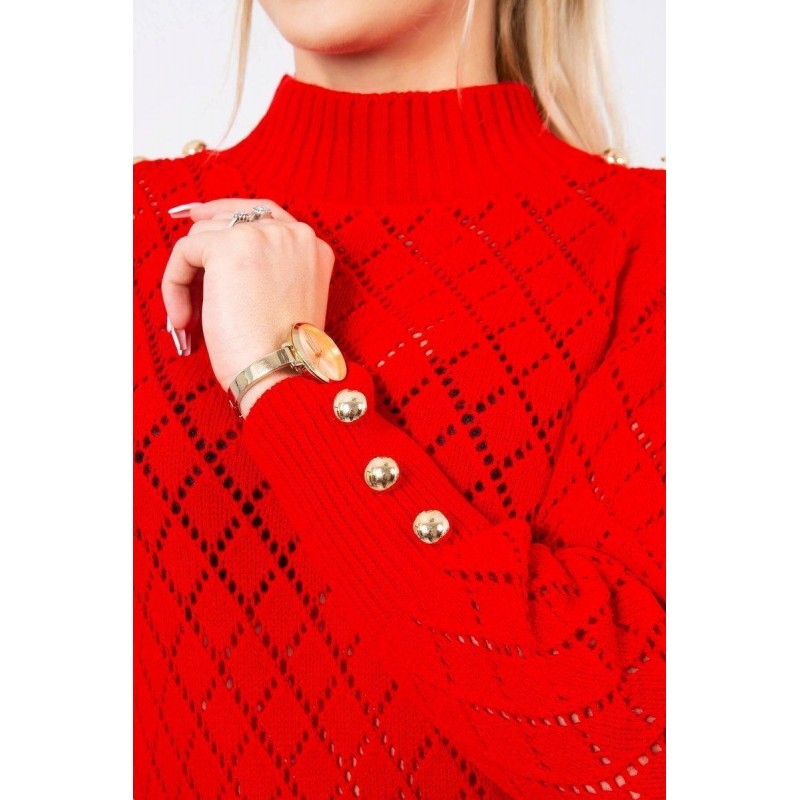 Sveter pre dámy s ozdobnými gombíkmi 2020-19 - červený