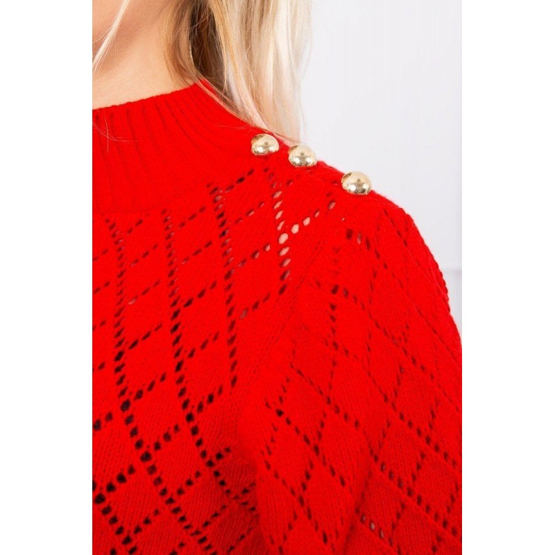 Sveter pre dámy s ozdobnými gombíkmi 2020-19 - červený
