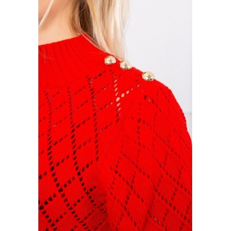 Sveter pre dámy s ozdobnými gombíkmi 2020-19 - červený
