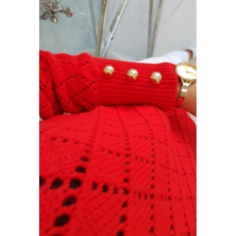 Sveter pre dámy s ozdobnými gombíkmi 2020-19 - červený
