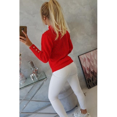 Sveter pre dámy s ozdobnými gombíkmi 2020-19 - červený