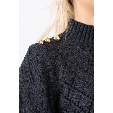 Sveter pre dámy s ozdobnými gombíkmi 2020-19 - grafitový