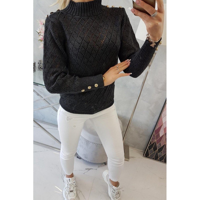 Sveter pre dámy s ozdobnými gombíkmi 2020-19 - grafitový