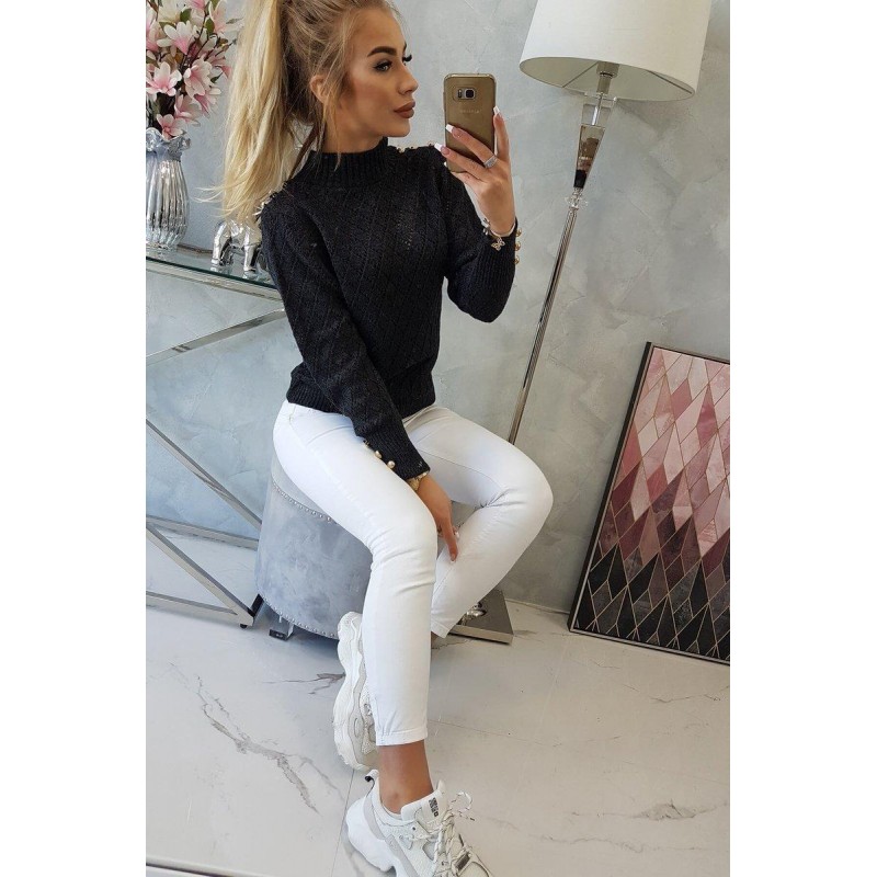 Sveter pre dámy s ozdobnými gombíkmi 2020-19 - grafitový