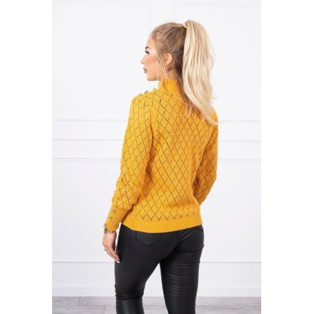 Sveter pre dámy s ozdobnými gombíkmi 2020-19 - horčicový