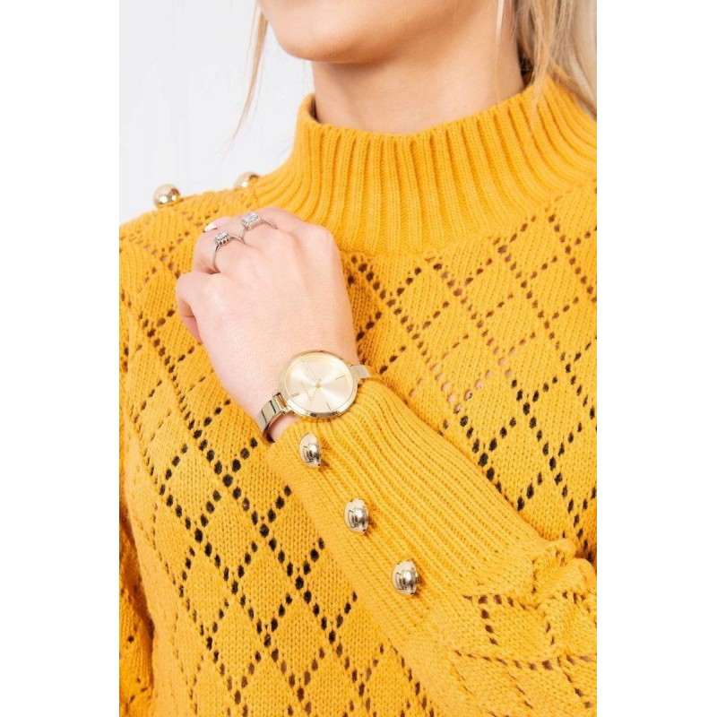 Sveter pre dámy s ozdobnými gombíkmi 2020-19 - horčicový