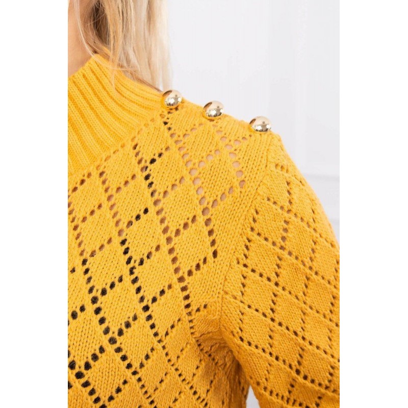 Sveter pre dámy s ozdobnými gombíkmi 2020-19 - horčicový