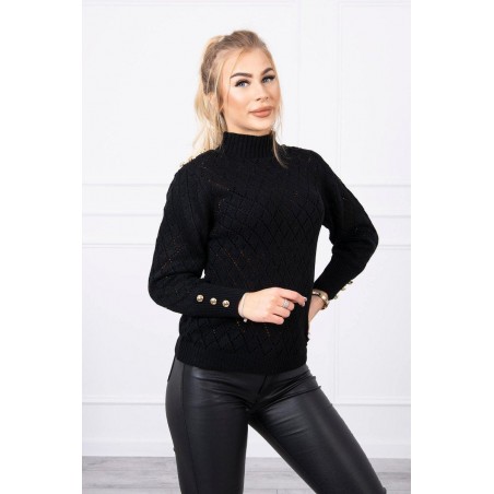 Sveter pre dámy s ozdobnými gombíkmi 2020-19 - čierny