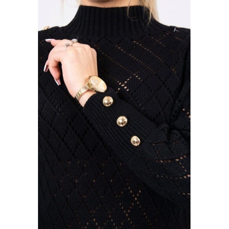 Sveter pre dámy s ozdobnými gombíkmi 2020-19 - čierny