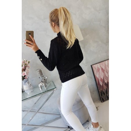 Sveter pre dámy s ozdobnými gombíkmi 2020-19 - čierny