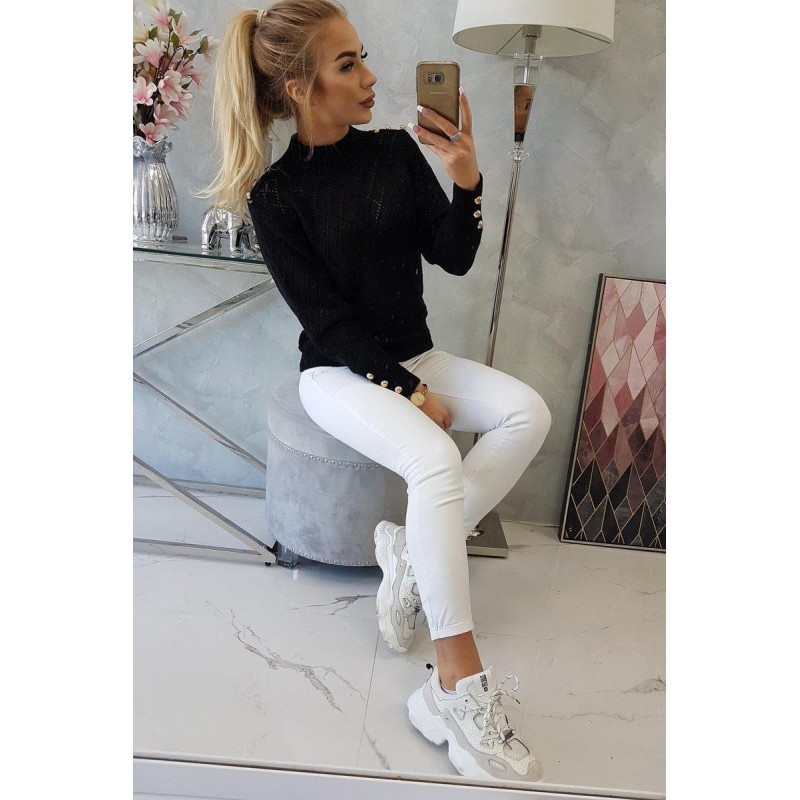 Sveter pre dámy s ozdobnými gombíkmi 2020-19 - čierny