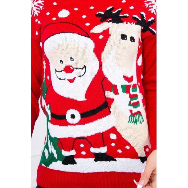 Dámsky sveter s vianočným motívom CH-7 - červený