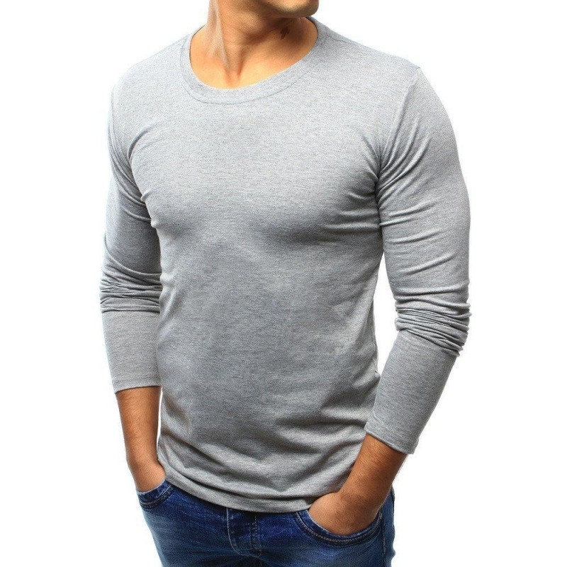 Pánske jednofarebné tričko s dlhým rukávom (lx0418) - sivé