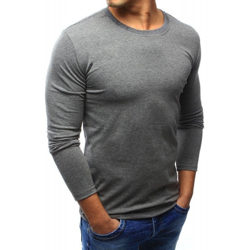 Pánske jednofarebné tričko s dlhým rukávom (lx0419) - antracitové