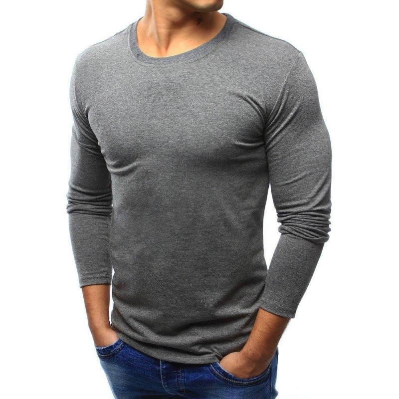 Pánske jednofarebné tričko s dlhým rukávom (lx0419) - antracitové