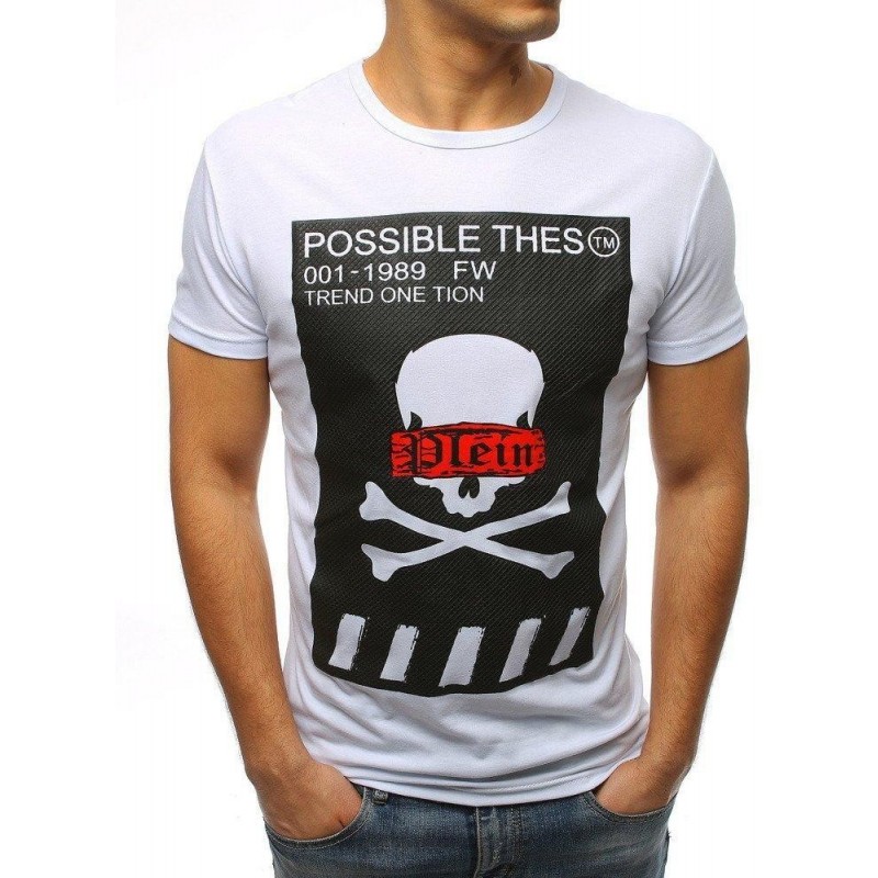 Moderné pánske tričko s potlačou (rx3183) - biele