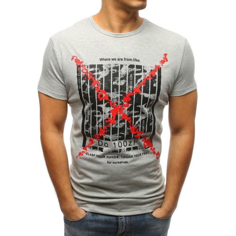 Zaujímavé pánske tričko s potlačou (rx3226) - sivé