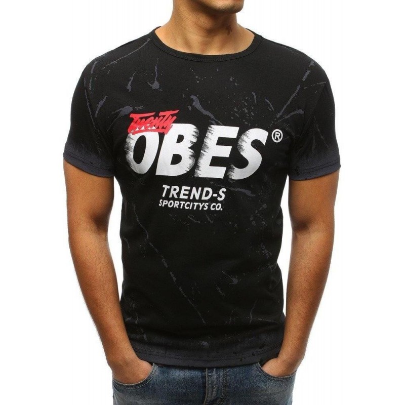 Bavlnené čierne tričko s potlačou (rx3233)