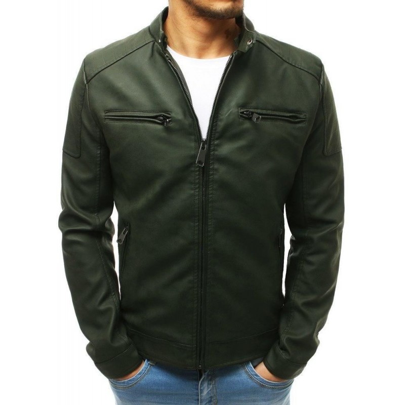 Zelená kožená bunda pre pánov (tx2657)