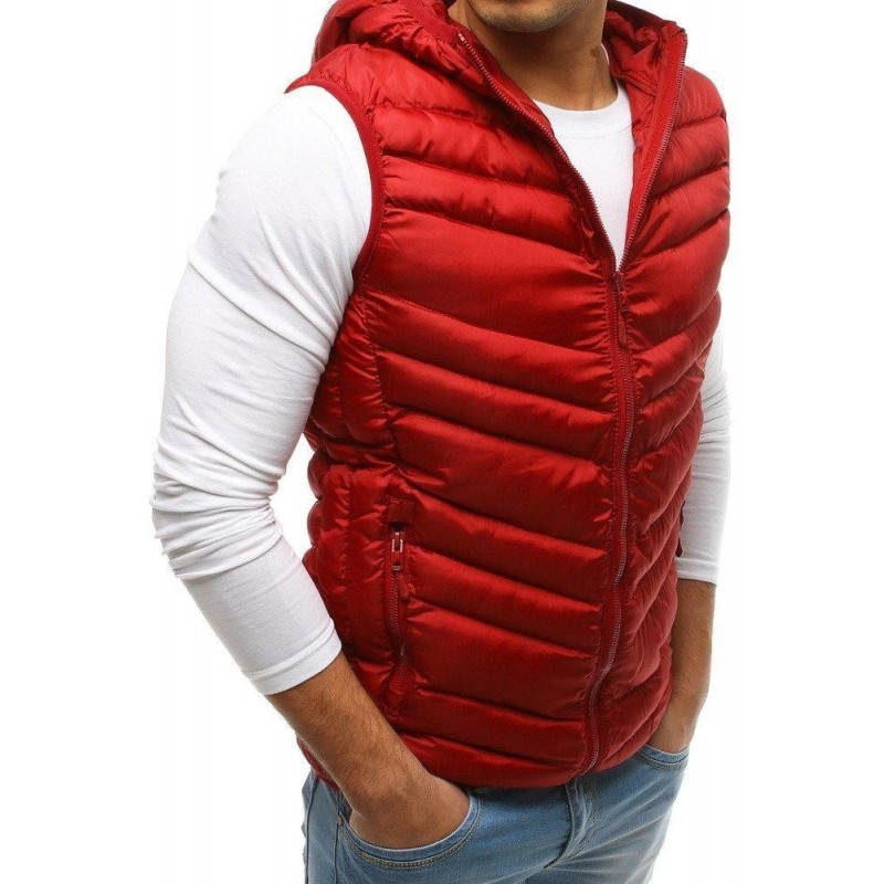 Prešívaná pánska vesta s kapucňou (tx2661) - červená