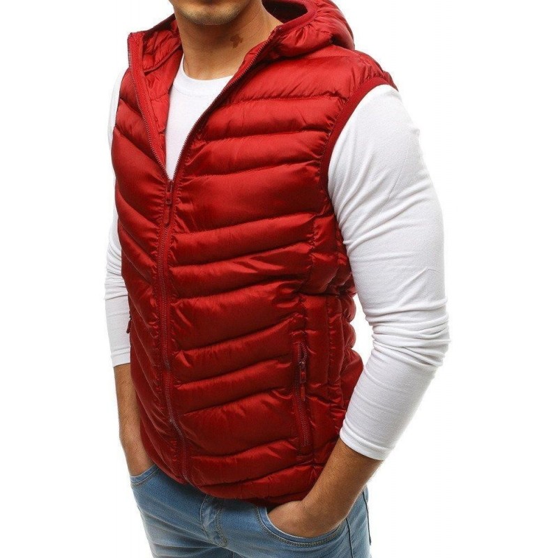 Prešívaná pánska vesta s kapucňou (tx2661) - červená