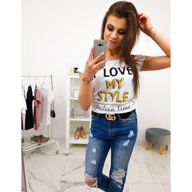 Biele dámske tričko s potlačou (ry1124)