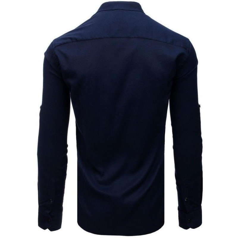 Jednofarebná pánska košeľa s dlhým rukávom (dx1747) - tmavomodrá