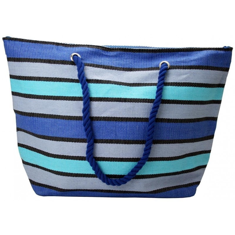 Plážová modrá pruhovaná slamenná taška